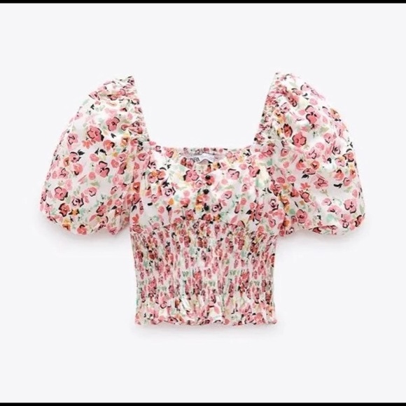 ZARA Floral Elastic Trim Crop Top - Picture 1 of 5